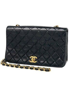 Chanel Quilted Single Flap Chain Shoulder Bag CC Logo Leather Black